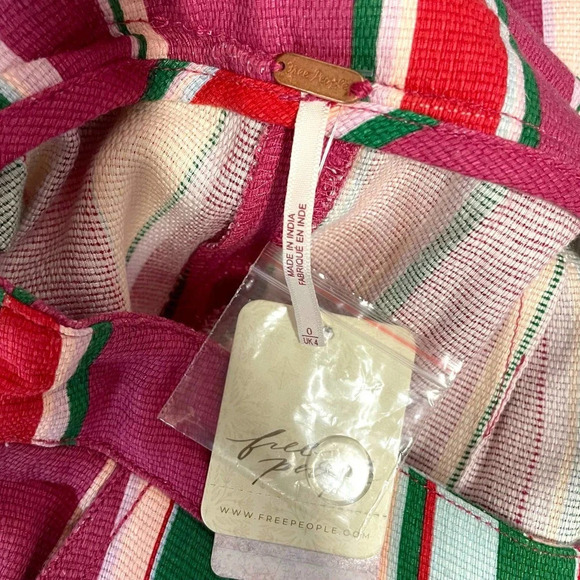 Free People La Paz Stripe Cotton Blend Ankle Pants Berry Combo Size 0 - Picture 8 of 11